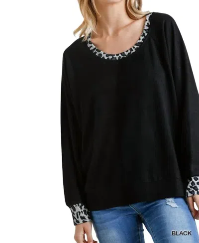 Umgee Animal Print Trimmed Top In Black