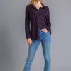 UMGEE ANIMAL PRINT VELVET BUTTON UP TOP IN EGGPLANT
