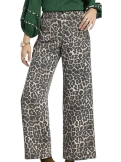 Umgee Animal Print Wide Leg Pants In Cream In Multi