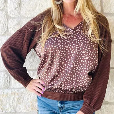 Umgee Animal Print Woven Top In Brown In Burgundy