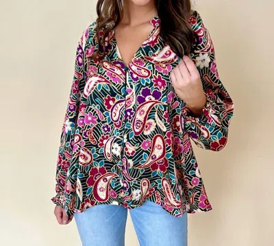 Umgee Aria Satin Blouse In Teal In Blue
