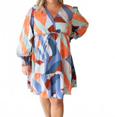 Umgee Autumn Is In The Air Colorblock Dress In Blue Multi
