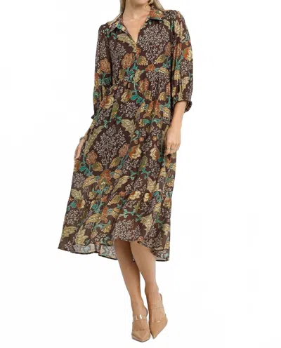 Umgee Autumn Leaves Midi Dress In Brown In Multi