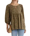 Umgee Babydoll Keyhole Blouse In Toffee In Brown