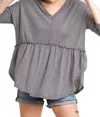 Umgee Babydoll Striped Top In Blue In Gray
