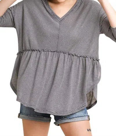 Umgee Babydoll Striped Top In Blue In Gray