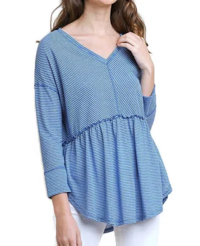 Umgee Babydoll Striped Top In Cobalt In Blue