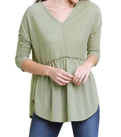 Umgee Babydoll Striped Top In Sage In Green