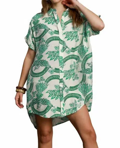 Umgee Bailey Printed Button Front Dress In Emerald Green