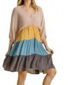 Umgee Balloon Sleeve Tiered Dress In Rose/honey