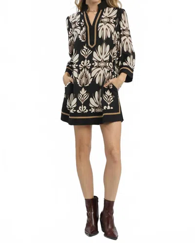 Umgee Baroque Mini Dress In Black/tan