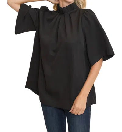 Umgee Bell Sleeve Back Bow Tie Top In Black
