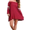 Umgee Bell Sleeve Boho Chic Dress In Burgundy In White