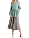 Umgee Bell Sleeve Peplum Top In Mint