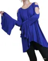 Umgee Bell Sleeve Shoulder Cutouts Tunic Top In Cobalt In Blue