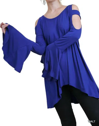 Umgee Bell Sleeve Shoulder Cutouts Tunic Top In Cobalt In Blue