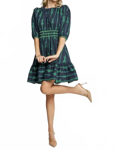 Umgee Belle Of The Bow Mini Dress In Green