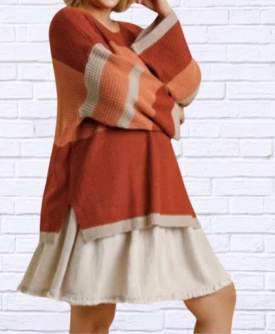 Umgee Betty Color Block Sweater In Rust In Multi