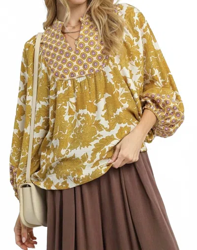 Umgee Bishop Top In Mustard Mix In Multi