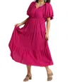 Umgee Blair Asymmetrical Tiered Midi Dress In Hot Pink In Pink