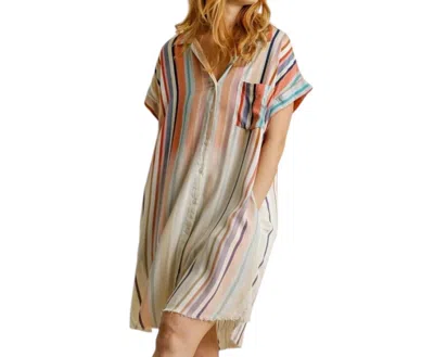 Umgee Bleached Striped Mini Dress In Coral Mix In Multi