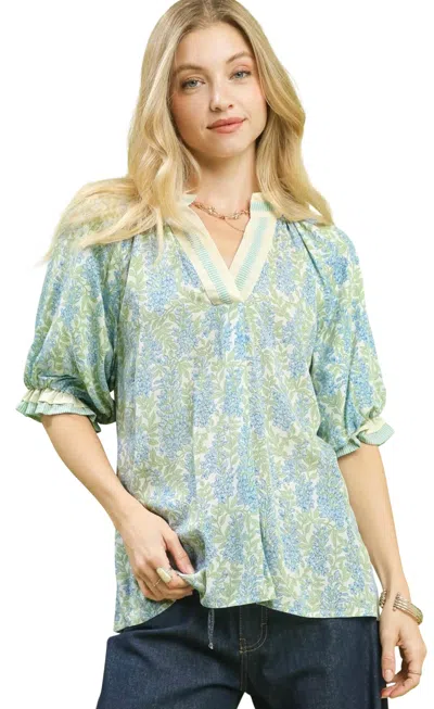 Umgee Bloom Where You're Planted Blouse In Multi In Green