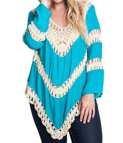 Umgee Bohemian Lacy Crochet Trim Tunic In Teal In Blue