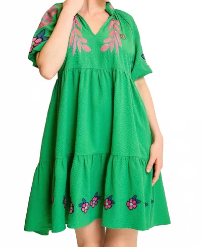 Umgee Boho Babydoll Dress In Green