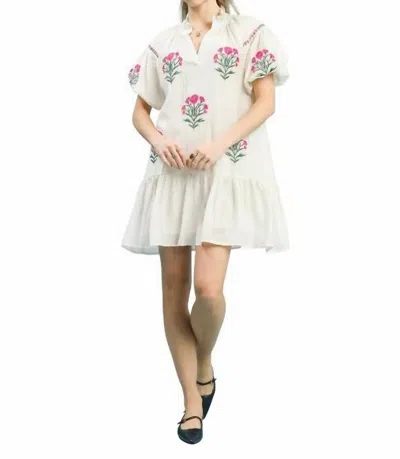 Umgee Boho Floral Embroidered Mini Dress In Cream In White