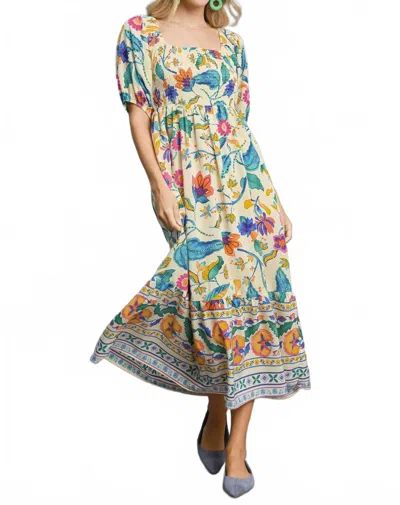 Umgee Boho Floral Smocked Maxi Dress In Multicolor