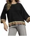 Umgee Boho Leopard Trim Top In Black In Black