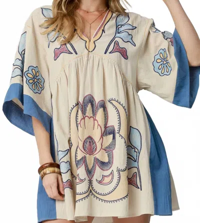 Umgee Boho Tunic Dress In Denim In Multi