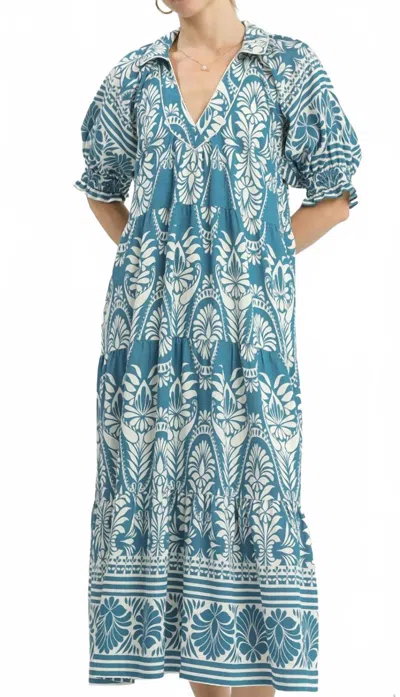 Umgee Border Midi Dress In Light Blue In Black