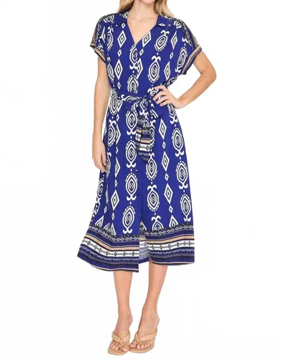 Umgee Border Print Collared Midi Dress In Multi In Blue