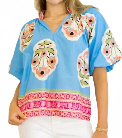 Umgee Border Print Top In Blue