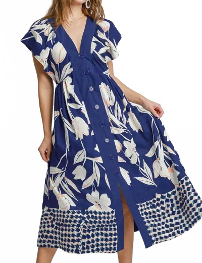 Umgee Botanical Bloom Dress In Navy In Blue