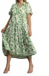 Umgee Botanical Tiered Dress In Green In Multi