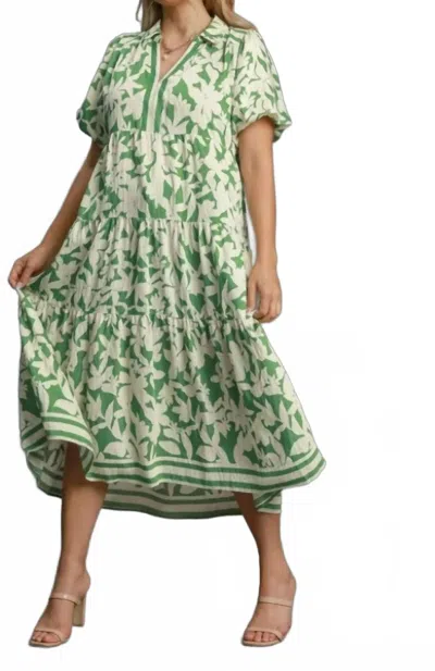 Umgee Botanical Tiered Dress In Green In Multi