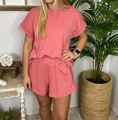Umgee Braid Details Shirt And Short Set In Rosey Pink