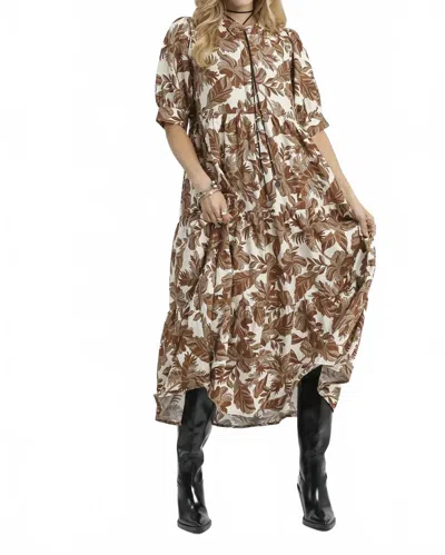 Umgee Brie Midi Boho Dress In Brown Mix Floral