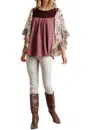 Umgee Butterfly Sleeve Top In Wine/berry In Multi