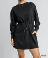 Umgee Buttery Soft Knit Drawstring Dress In Black In Black