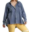Umgee Button Down Denim Shacket - Plus In Blue In Blue