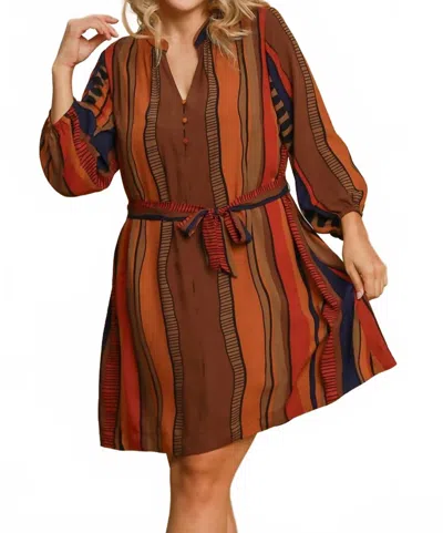 Umgee Button Down Mini Dress In Brown Mix