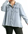 Umgee Button Down Shacket - Plus In Light Denim In Blue