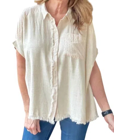 Umgee Button Down Top In Oatmeal In White