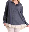 Umgee Button Up Lace Top - Plus In Dark Denim In Blue