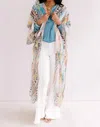 Umgee Cabana Beach Kimono In Peach & Teal In Neutral