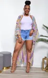 Umgee Cabana Beach Kimono In Purple & Taupe In Purple
