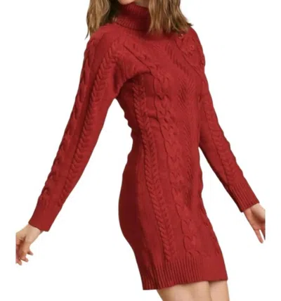 Umgee Cable Knit Sweater Dress In Red